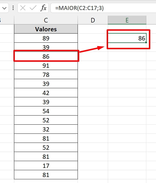 Valor Máximo no Excel, terceiro maior valor
