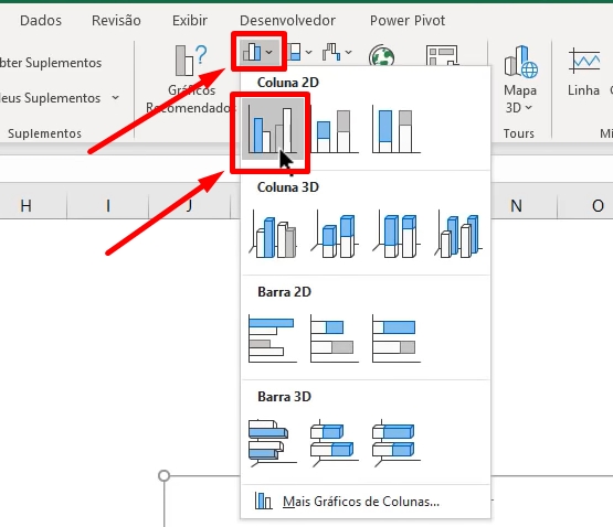 Criar Gráficos no Excel, coluna 2d