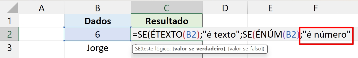 Função SE com 3 Condições, é número