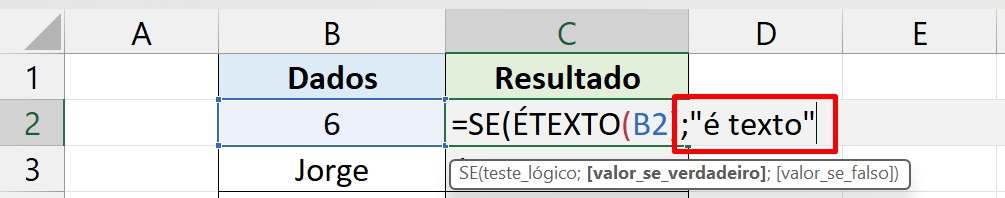 Função SE com 3 Condições, mensagem de texto