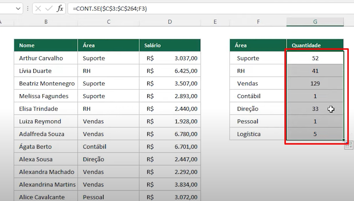 Funções Básicas do Excel, resultado cont.se