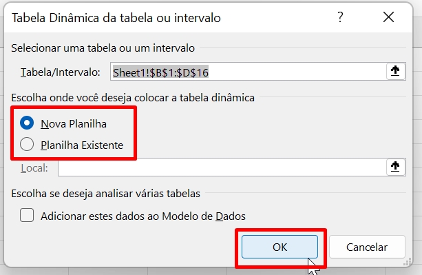 Tabela Dinâmica no Excel, outra planilha