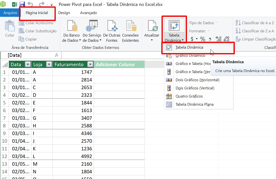 Tabela Dinâmica no Excel, tabela dinâmica