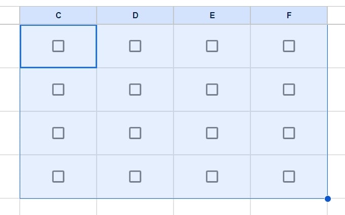 Caixa de Seleção no Google Planilhas, resultado caixa de seleção em várias células