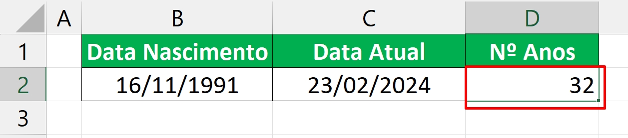 Calculando Idade no Excel, resultado datadif