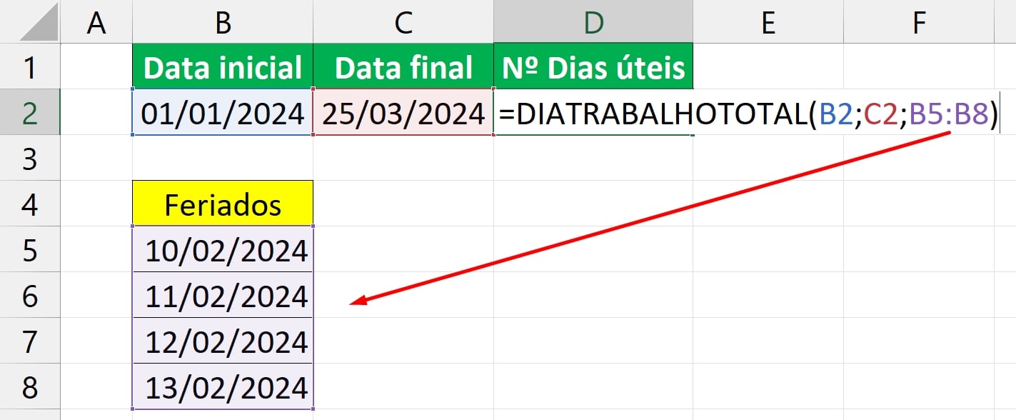 Calcular Dias Úteis no Excel, feriados