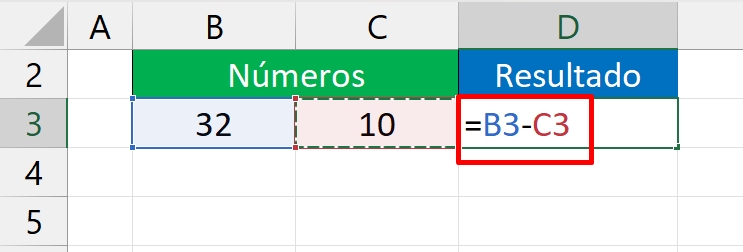 Conta de Menos no Excel