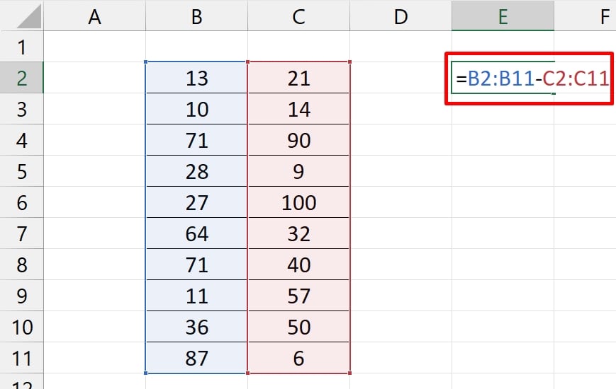 Conta de Menos no Excel, subtrair intervalo