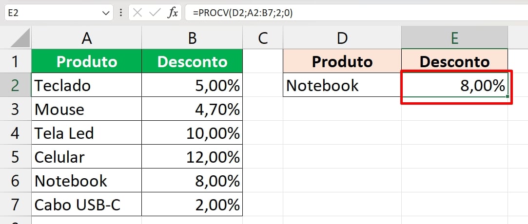 Guia Completo para PROCV no Excel, resultado procv tradicional