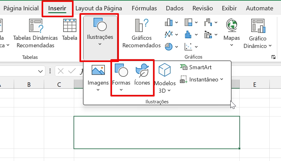 Inserir Imagem no Excel, formas e ícones