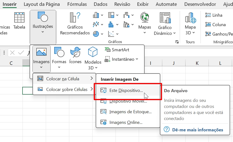 Inserir Imagem no Excel, no dispositivo
