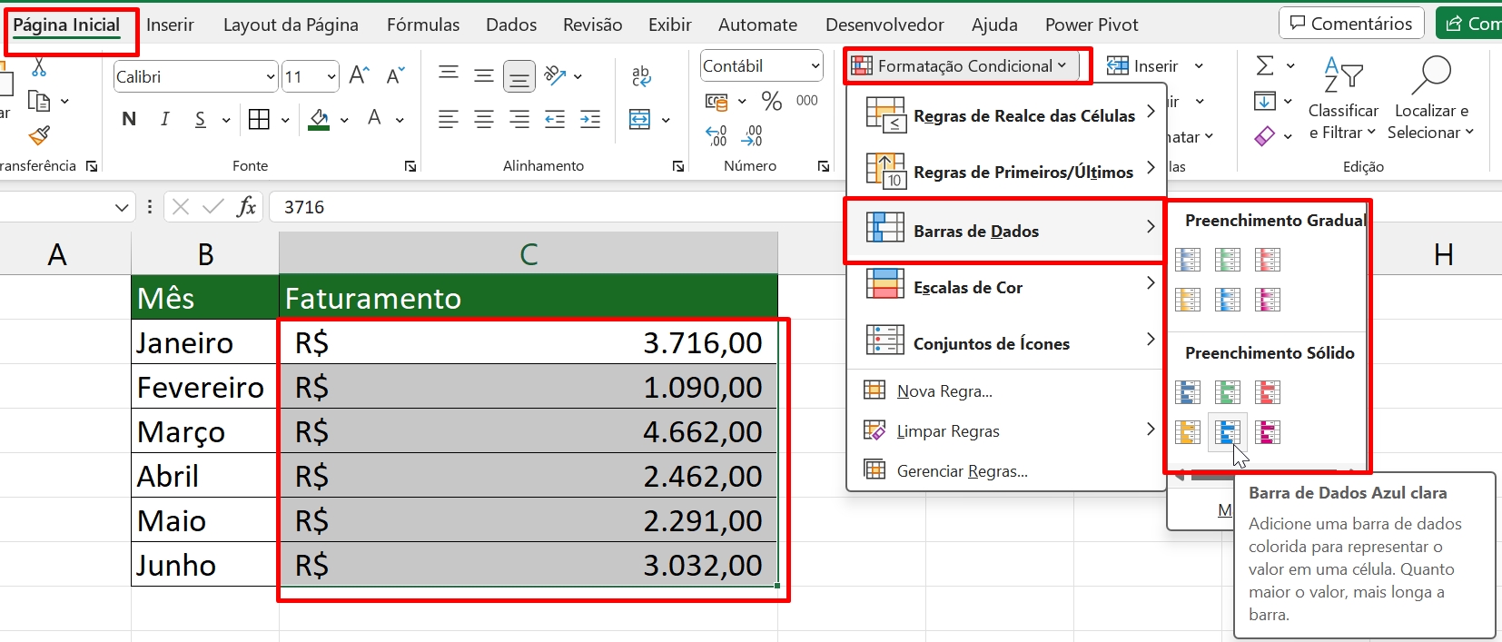 Montar Gráfico no Excel, formatação condicional