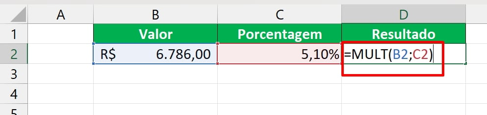 Porcentagem de um Valor no Excel, função mult