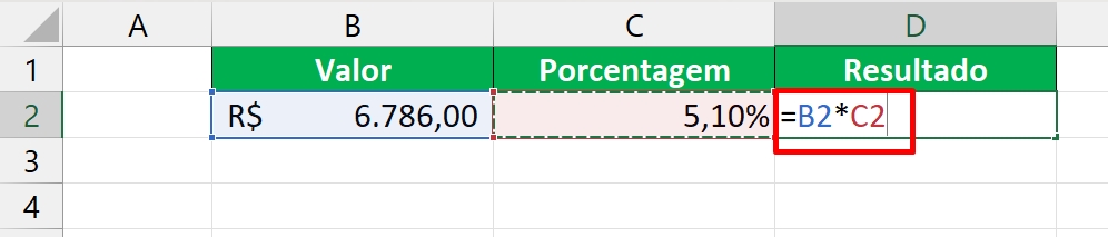 Porcentagem de um Valor no Excel, multiplicação com asterisco