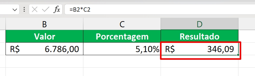 Porcentagem de um Valor no Excel, resultado com asterisco