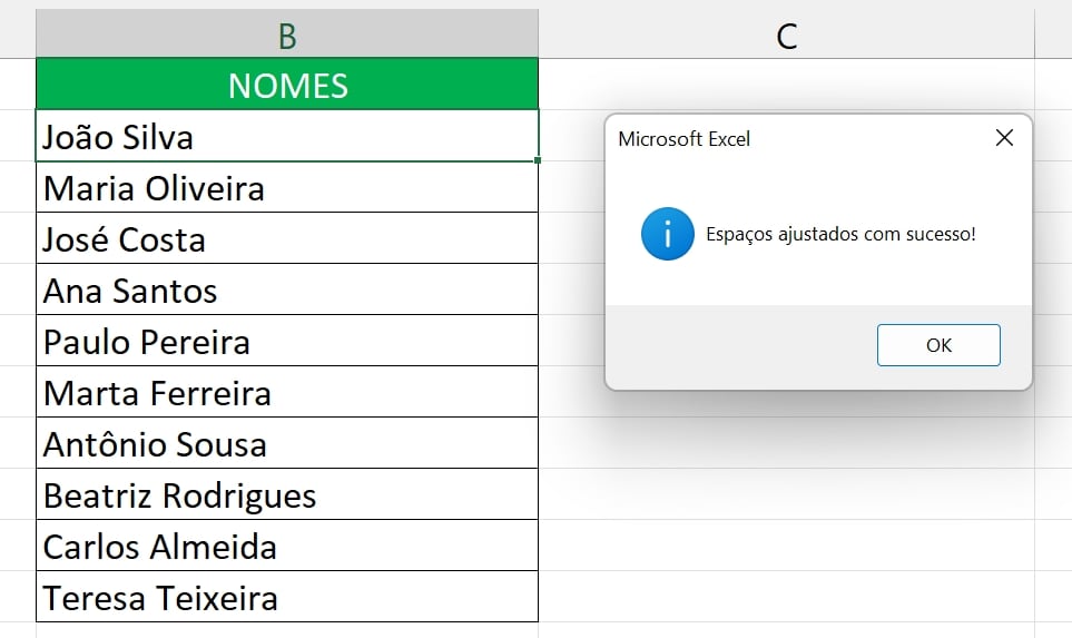 Tirar Espaço no Excel, espaços ajustados