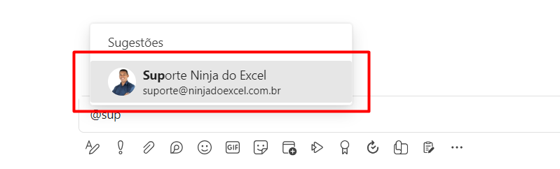 Mencionando uma Pessoa no Chat do Teams