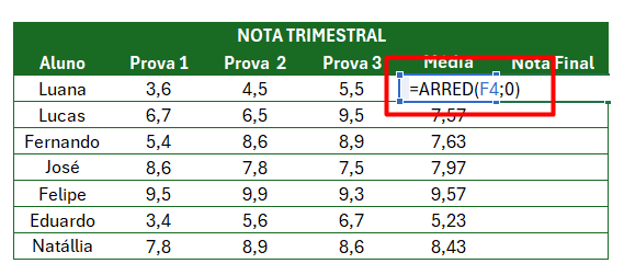 Aplicação da Função ARRED no Excel