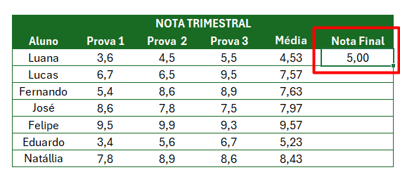 Resultado da Aplicação da Função ARRED no Excel