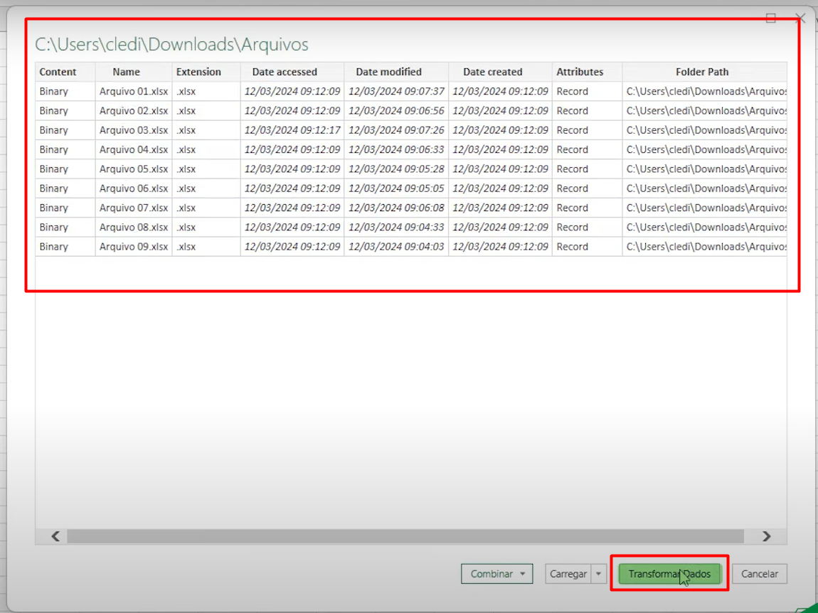 Transformando os Dados das Planilhas do Excel