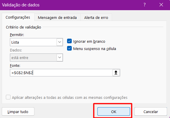 Criando Lista Suspensa no Excel