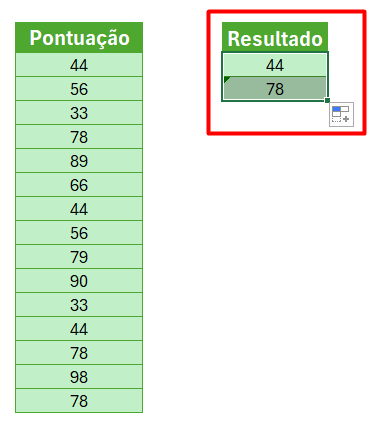 Resultado de Moda com a Função Modo Único