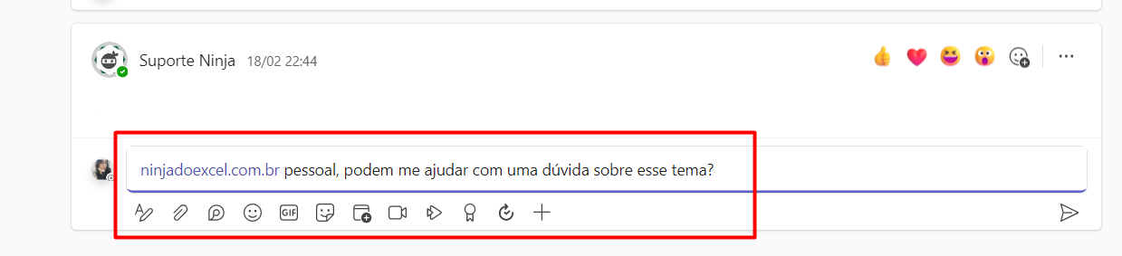 Digitando uma Mensagem no Grupo no Chat do Teams