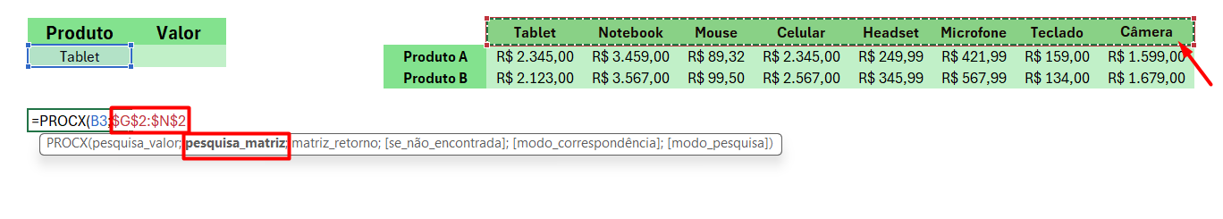 Aplicando a Função PROCX no Excel