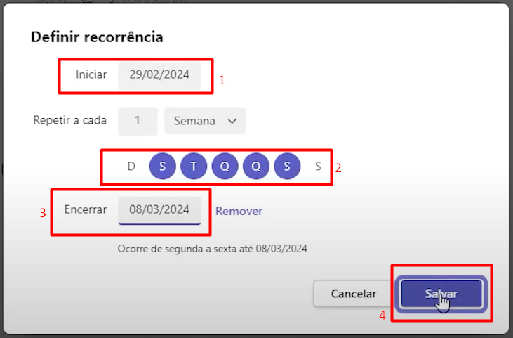 Definir a Recorrência da Reunião no Teams