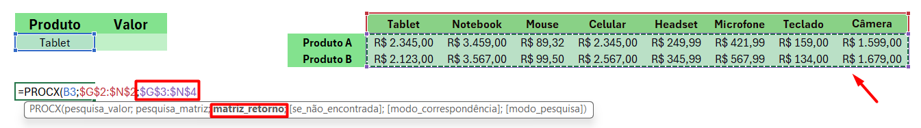 Aplicando a Função PROCX no Excel