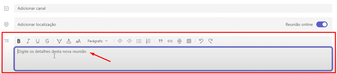 Descrevendo Detalhes da Reunião no Teams