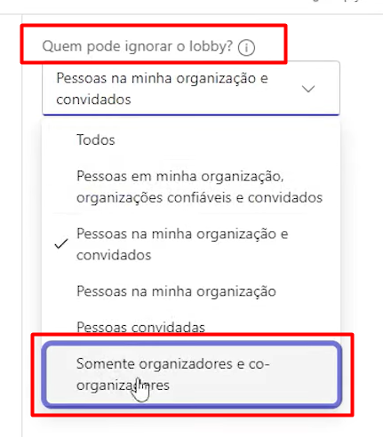 Definição de Lobby na Reunião do Teams