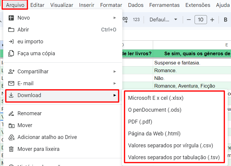 Fazendo Download da Planilha do Google Sheets