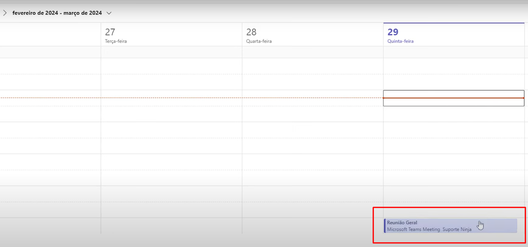 Verificação no Calendário da Reunião Agendada no Teams