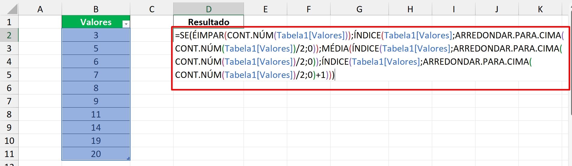 Calcular Mediana no Excel, fórmula