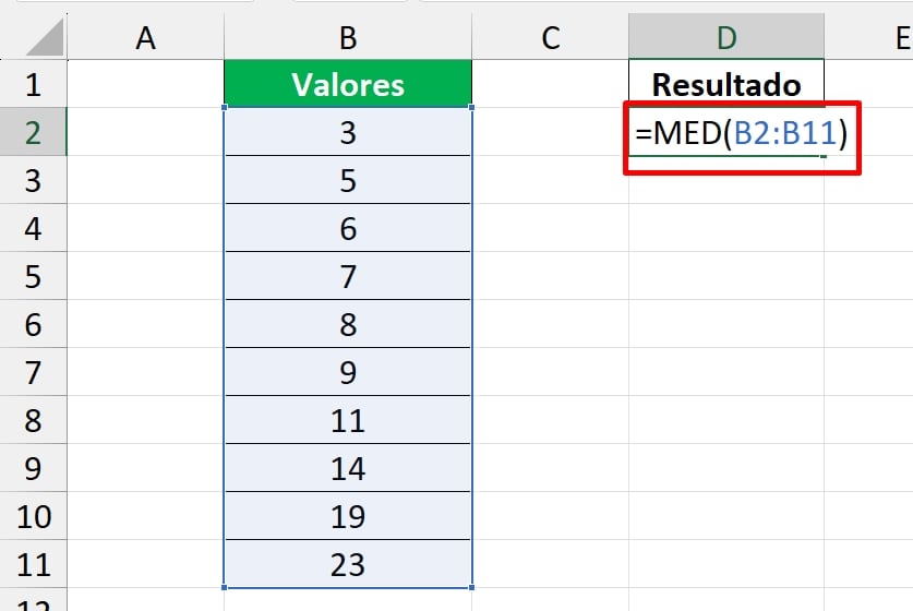Calcular Mediana no Excel, função med