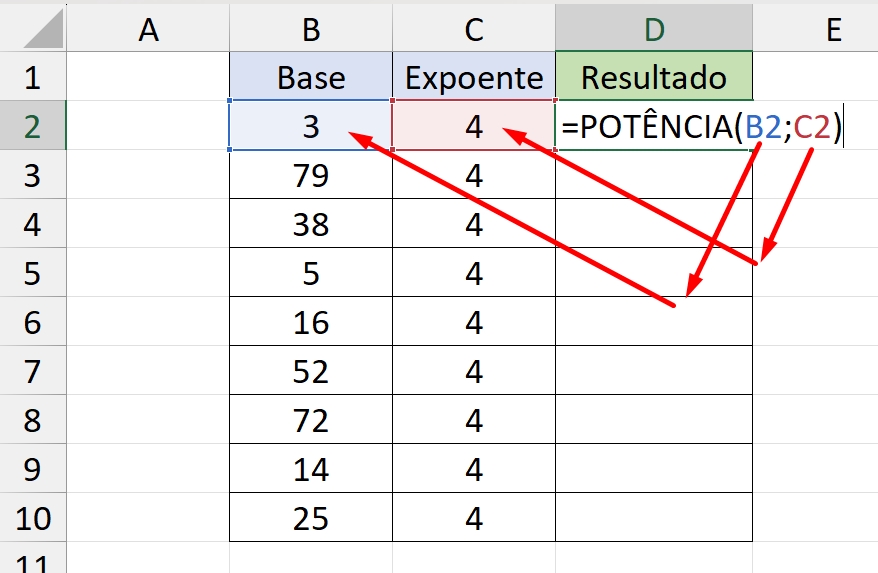 Calcular Potenciação no Excel