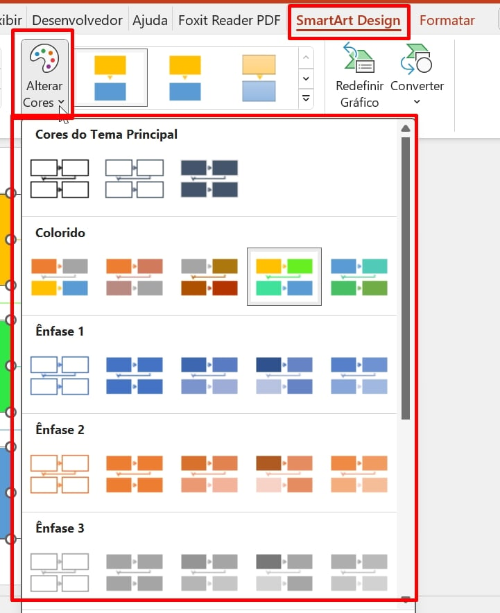 SmartART Design, Alterar cores