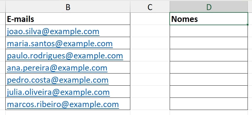 Separar nomes de e-mails no Excel