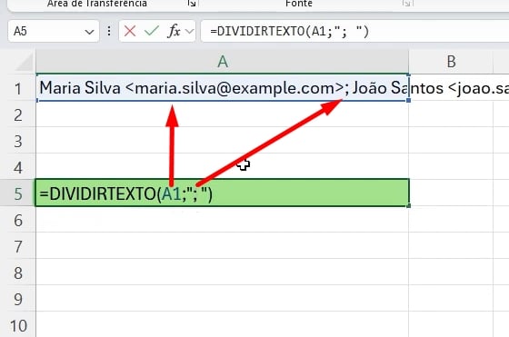 SEPARAR E-MAILS no Excel, função dividirtexto