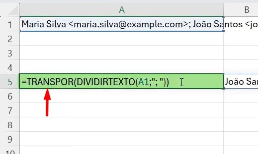 SEPARAR E-MAILS no Excel, função transpor