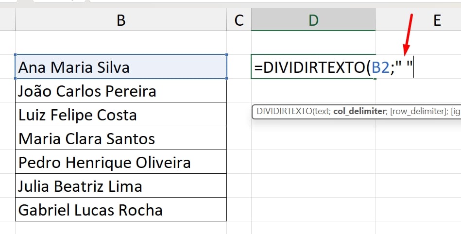 Separar Nomes no Excel, espaço