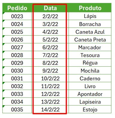 Base de Dados para Alterar as Datas no Excel