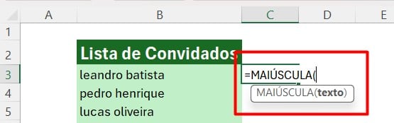 Aplicação da Função MAIÚSCULA