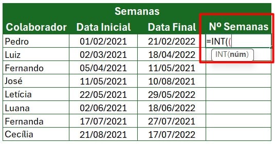 Calculando o Número de Semanas no Excel