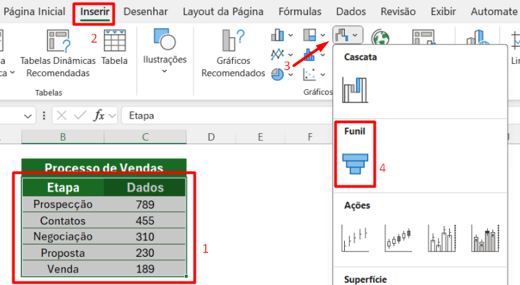 Como Criar Gráfico de Funil no Excel