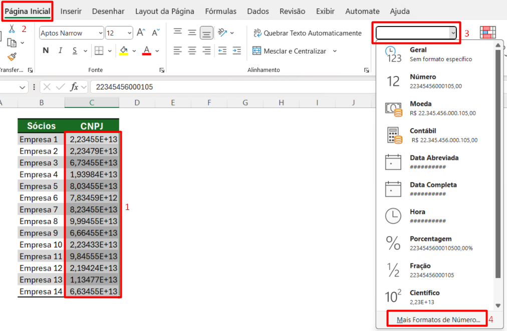 Opção de mais formatações