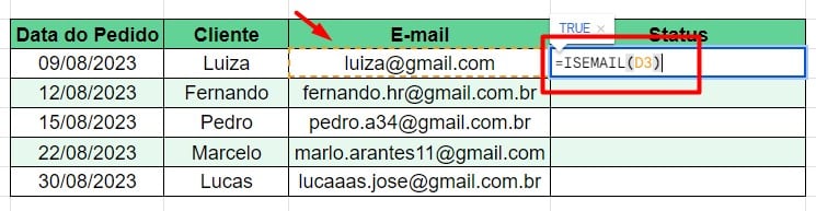 ISEMAIL no Google Sheets