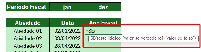 Usando a Função SE para Calcular o Ano Fiscal