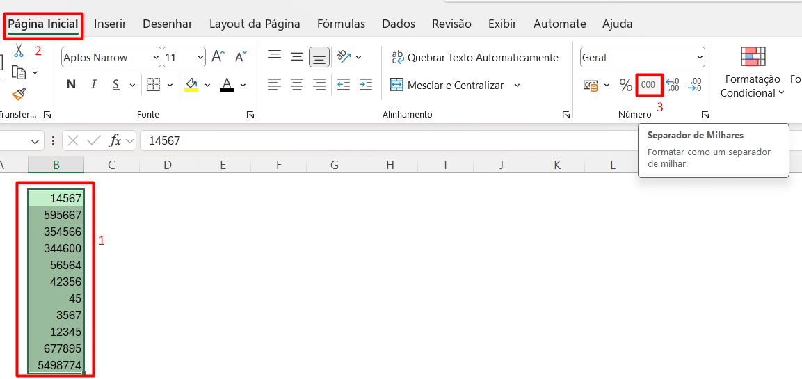 Utilizando a Opção Separador de Milhares no Excel